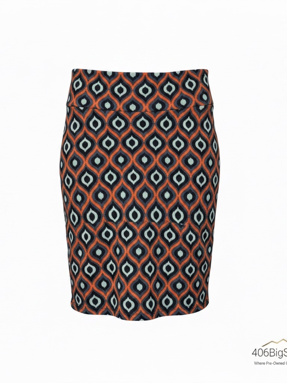 LuLaRoe Orange, Navy and Cream Geometric Pencil Skirt